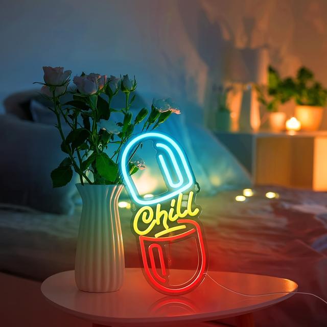 TEMU 1pc Of Wall-mounted Decorative Lighting Neon Led Light In A Aesthetic For Decorating A Or Woman's Bedroom Or Dorm Room, Featuring An Artistic Wall Design (chill Pill)