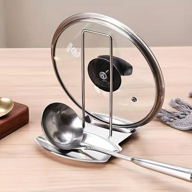TEMU Stainless Steel Kitchen Pot Lid And Soup Ladle Holder, Stable And Rust-proof, No Drilling Required, , A Must-have For A Tidy Countertop