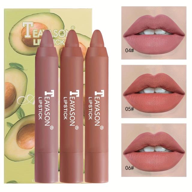 TEMU Pack van 3 Lippenstiften in Was Krijt Doosje Mat Frosted Fluweel Luchtige Lippenstift Pennen Kerstmis, Valentijnsdag Geschenk