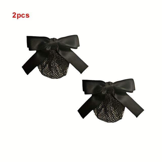 TEMU 2개 세트 블랙 헤어넷 헤어핀, 듀얼용도 프로페셔널 헤드피스, 보우타이, 출퇴근용 업스타일, 미끄럼 방지 헤어넷, 웨딩 브라이드메이드 헤어스타일에 이상적