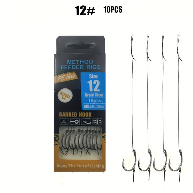 TEMU 10db Method Etető Horgász Szerkezet, 4 hüvelykes Fonott Zsinór, Ólom Függő, Szakállas Horgok Tűvel, Válogatott Méretek, #6, #8, #10, #12, #14, Tökéletes Horgászathoz