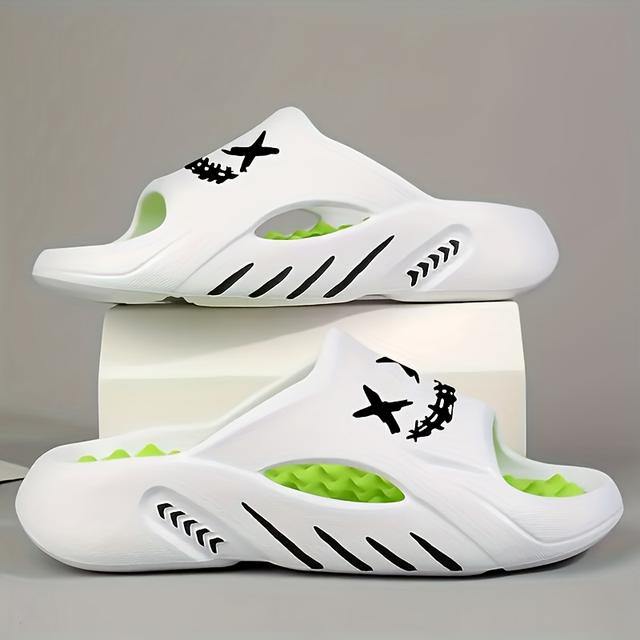 TEMU شبشب رجالي كاجوال لطيف بنمط وجه مبتسم مفتوح الأصابع من مادة ، شبشب قابل للتنفس وامتصاص الصدمات ومضاد للانزلاق للاستخدام داخل المنزل والحمام المنزلي