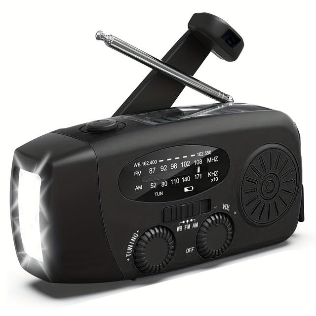 TEMU Portable Weather Radio With Hand Crank, Led Flashlight, And Usb Charging For Emergencies, Including Am/fm And Noaa Bands, Ideal For Camping And Emergency