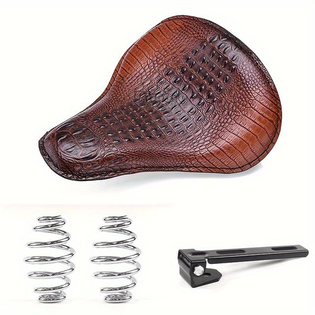 TEMU Universeller Motorrad-Solositz Retro Krokodil-Muster PU-Leder Chopper-Sattel Vintage Kissen Bobber für HONDA Yamaha
