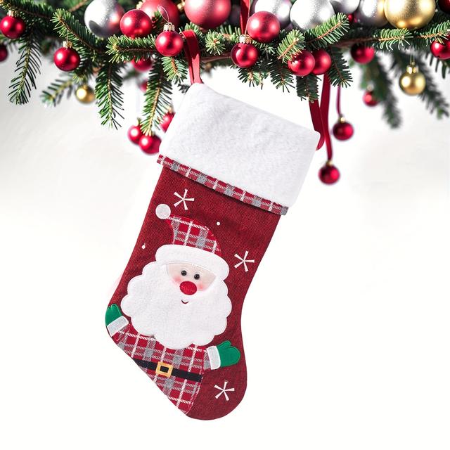 TEMU Custom Embroidered Christmas Stockings, , Polyester, , No , Elderly Snowman, , And Reindeer , For Home & Kitchen Use