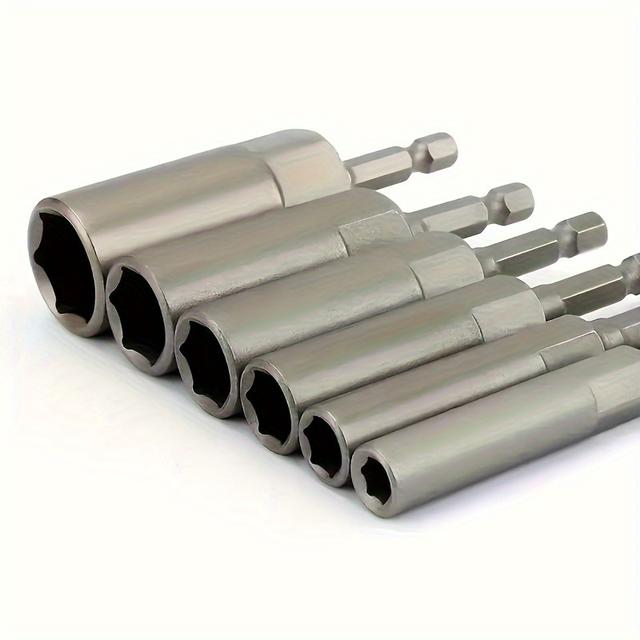 TEMU 6pcs 80mm Long Deep Nut Screwdriver With 6-17mm Impact Socket Adapter And 6.35mm Hexagonal Socket - Power Tool For Easy And Screwdriving