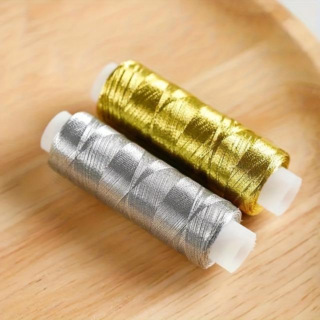TEMU 2pcs/deluxe Golden, Silvery, Thread - 200 Yards, Bright And Shimmering, Suitable For Diy Sewing, Embroidery, And Crafts, Christmas/back-to-/valentine's Day/
