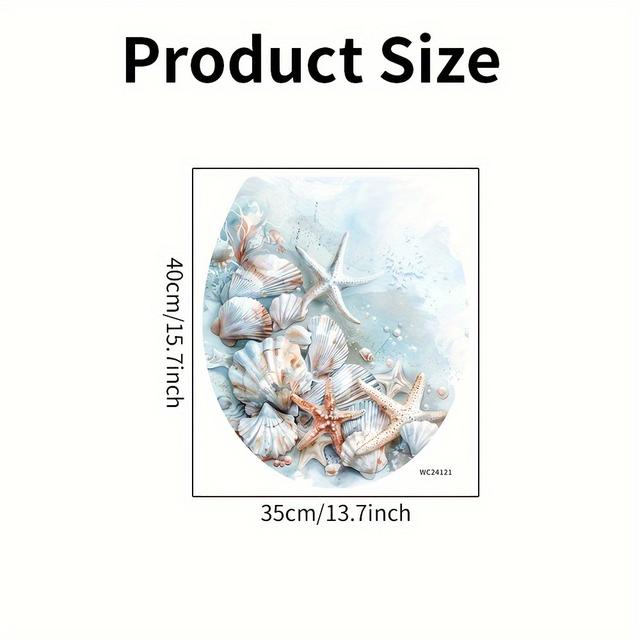 TEMU Beach Shell Starfish Toilet Seat Cover Decal - Self-adhesive Plastic Mat With , Cartoon Pattern, Waterproof And Removable, Single Use, Rectangle Shape For Bathroom Decor