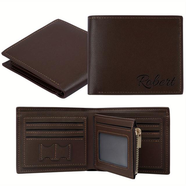 TEMU Custom Wallets For Men-personalized Mens Wallets Leather Can Engrave Name Wallets Slim Billfold Wallet With Card Slots, Id Windows, Personalized Gifts For Men