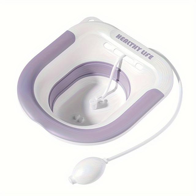 TEMU 1pc Sitz Bath, Sitz Bath For Hemorrhoids, Sitz Bath For Toilet Seat, Postpartum Care, Sits Bath Kit For Women, Collapsible, Flusher Hose, Drain Holes, Seating Area, Basin