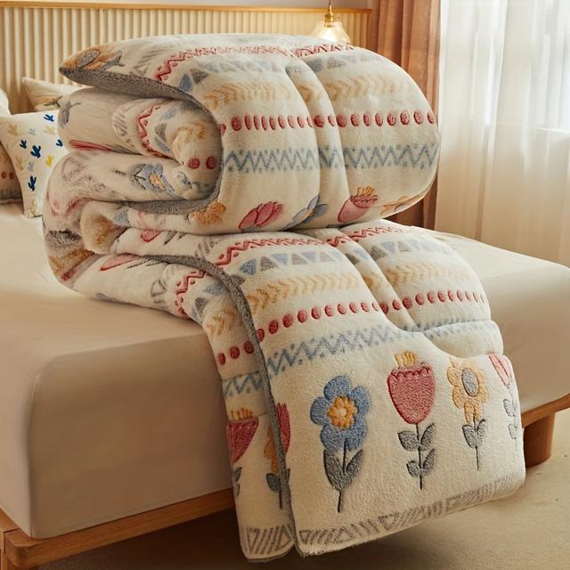 TEMU 1pc, Easy Thickened Snowflake Velvet Floral Comforter, Soft And Comfortable, Machine Washable, Suitable For Bedrooms, Dormitories, And Hotels, Bedding Decoration
