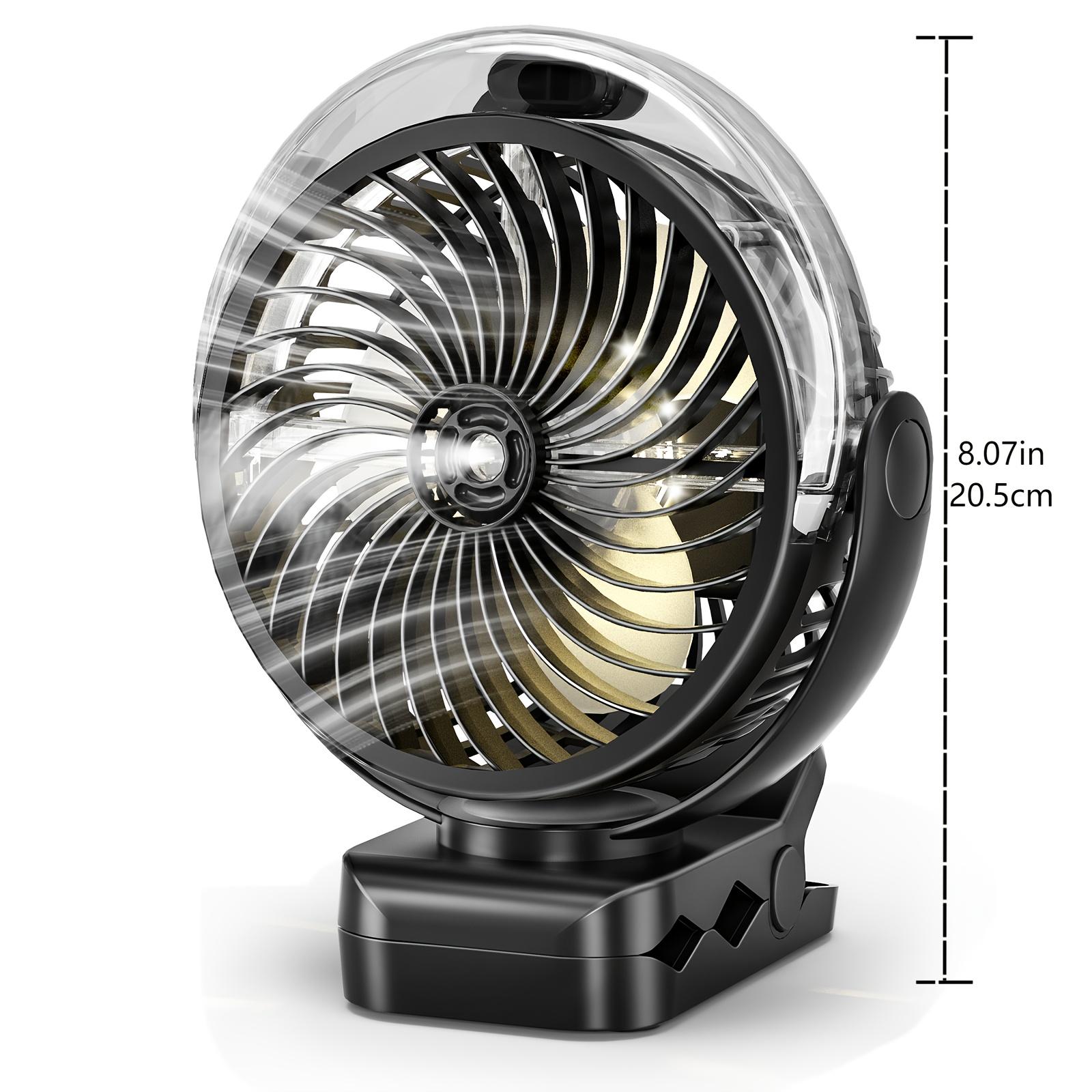 TEMU 8000mah Clip-on Cooling Spray Fan, Mini Portable Fan, Strong , 2 Mist , Led Light, Quiet Fan For Outdoor, Car, Camping, Golf Cart, Gym, Travel