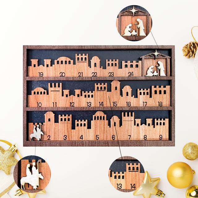 TEMU Vintage Holz Weihnachtszählkalender - Geburtskund- Adventkalender, Gefertigtes Holz, Kein Benötigt, Festliche Feiertags-Wanddekoration für Zuhause & Büro, Vintage-Stil, Halloween
