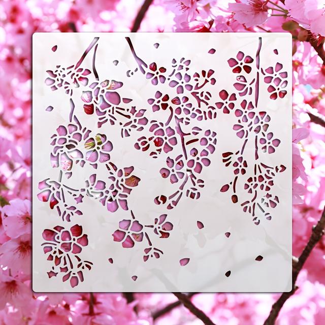 TEMU 1개 벚꽃 스텐실, 처진 벚꽃 장식 템플릿, 재사용 가능한 대형 장식 템플릿, 스크랩북, 천, 벽, 바닥 및 가구에 페인팅하기에 적합