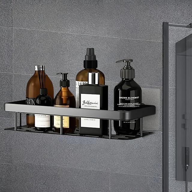 TEMU 1pc Space-saving Wall-mounted Storage Rack, Suitable For Bathroom And Kitchen - Durable Plastic Shampoo, Shower Gel & Accessories Organizer, Perfect Gift Choice, Ideal For Thanksgiving