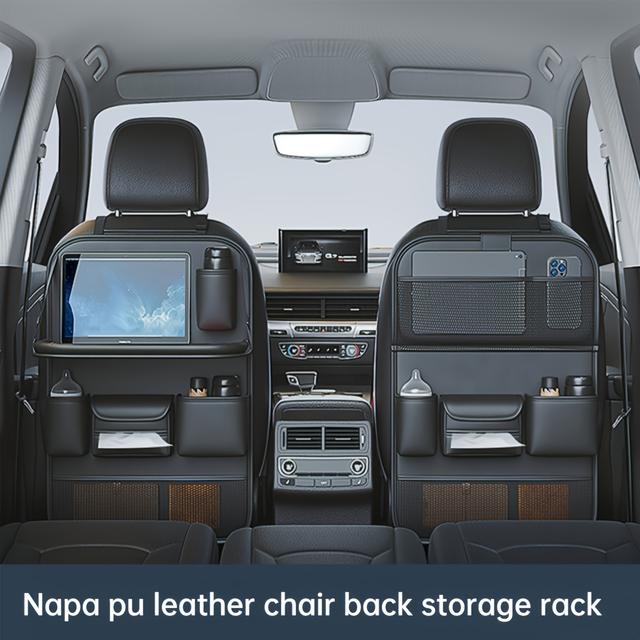 TEMU 1 Stück Multifunktionaler Kunstleder-Autositz-Rücken-Organizer Mit Faltbarem Tisch, Einziehbarer Aufbewahrungstasche Für Fahrzeugzubehör Und Reisebedarf