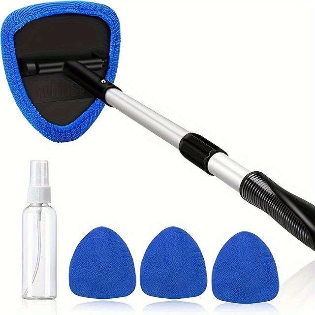 TEMU Windshield Cleaner, Car Windshield Cleaning With 4 Reusable And Washable Microfiber Pads And Extendable Handle Auto Glass Wiper Kit