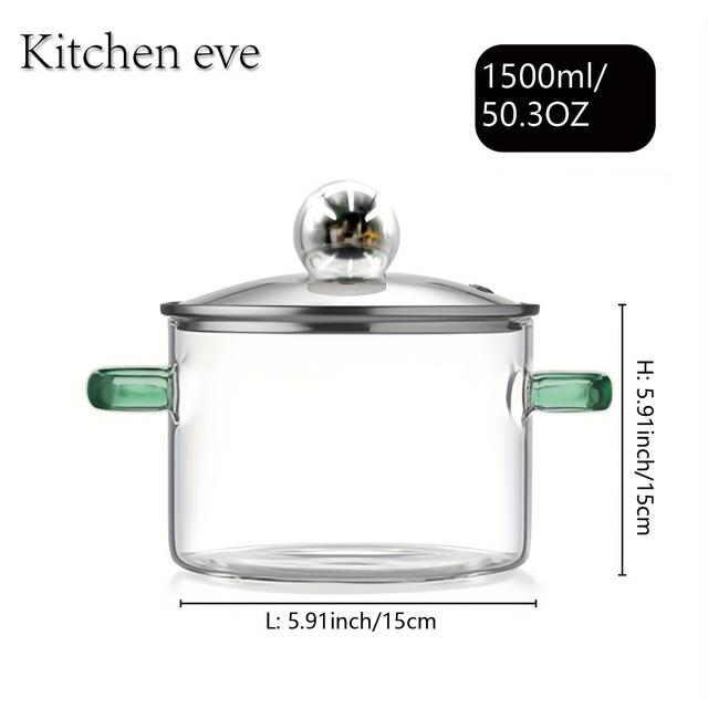 TEMU 1個、50.3オンス/1500ml ガラス調理鍋 蓋付き、コンロ調理、鍋、スープ、ミルク、お茶に最適