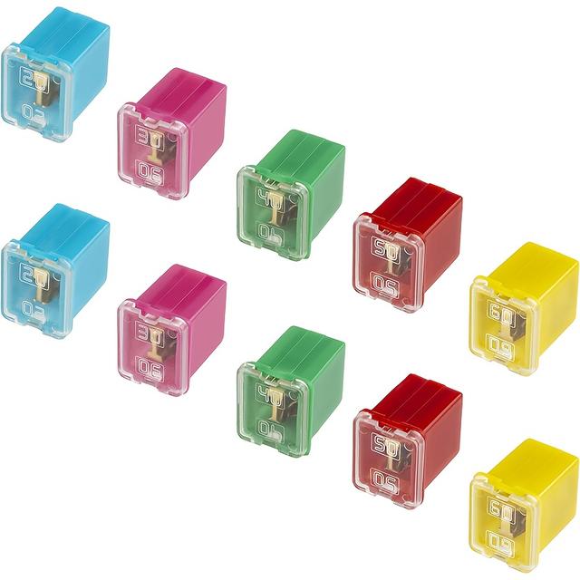TEMU 10pcs Versatile Automotive Fuse Assortment Low Profile Box Shaped Micro Cartridge Fuses Kit For Pickup Trucks Cars And Suvs (20 A//40 A/50 A/60 A, 2pcs Each)