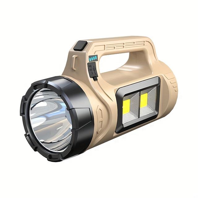 TEMU Handheld Solar Rechargeable Flashlight - Super Brught, Portable With Side Light, Usb - C Charging, 4modes For Outdoor Camping, Hiking, Emergency