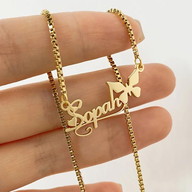 TEMU Women's Name Necklace - Cursive/special Font With Your Own Name, French Minimalist & Elegant Box Chain Suitability For Parties, Weddings, Birthdays - Nameplate Necklace
