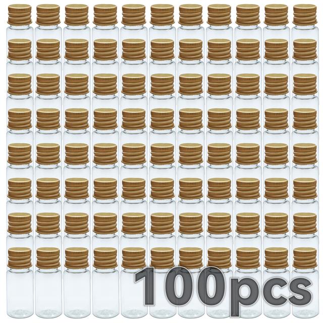 TEMU 50/100個入り 10ml PET素材プラスチックボトル 金色ネジ付きア 液体・粉末・化粧品・消毒水・インク・顔料・シャルオイルの保存用, ボトル, 蓋付き, サンプルボトル, クラフト用空ボトル