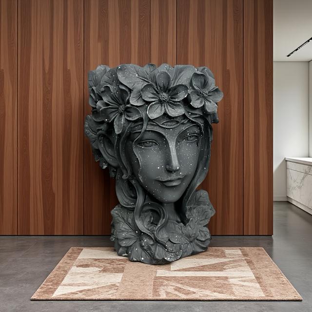 TEMU Grande con Cara de Niña , Macetero Grande para Suculentas con Agujero de Drenaje y Cabeza de Dama, Decorativo de Resina para Plantas