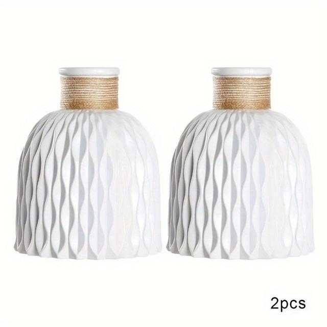 TEMU Set Of 2 Modern Plastic Vases Featuring A Round Textured Ripple Pattern, Ideal For Decorating Homes, Hotels, And Dining Tables With A Minimalist Aesthetic