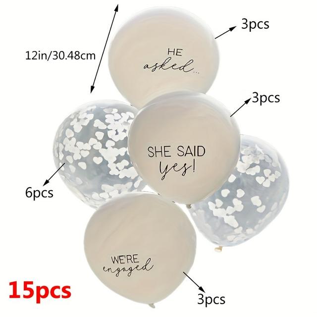 TEMU 15pcs, Yes! White Engagement Balloons - Confetti Balloons For Engagement Parties, Weddings, And Birthdays - Perfect For Photo Opportunities And Decorations