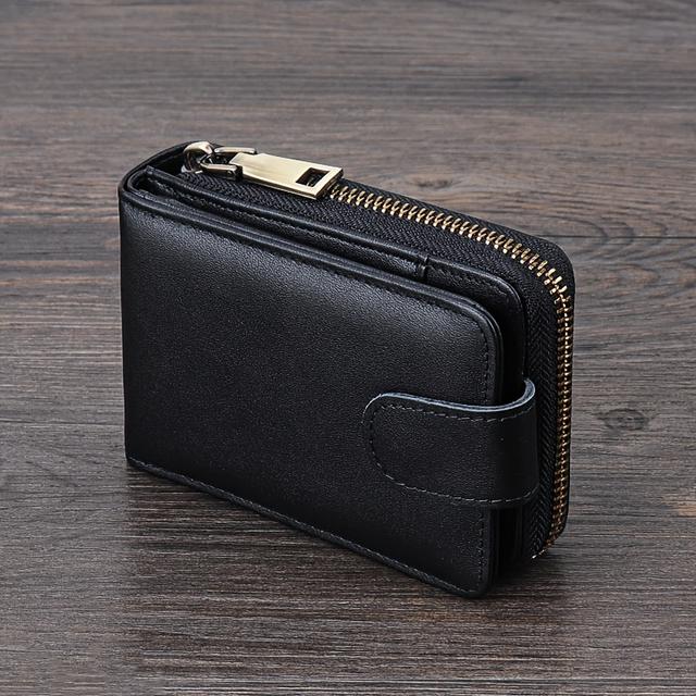 TEMU Lytwlzk Men's Vintage Retro Second-layer Leather Card Holder Wallet - Multi-card Slots With Zipper Closure, Leather & Polyester Lining, , Graduation Gifts