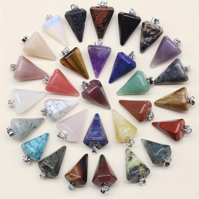 TEMU 20pcs Artificial , Single Pointed Hexagonal Pendulum Crystal, Pyramid Pendant Charms For Jewelry Making, Used For Home Bedroom Decoration, Necklace Accessories Gifts