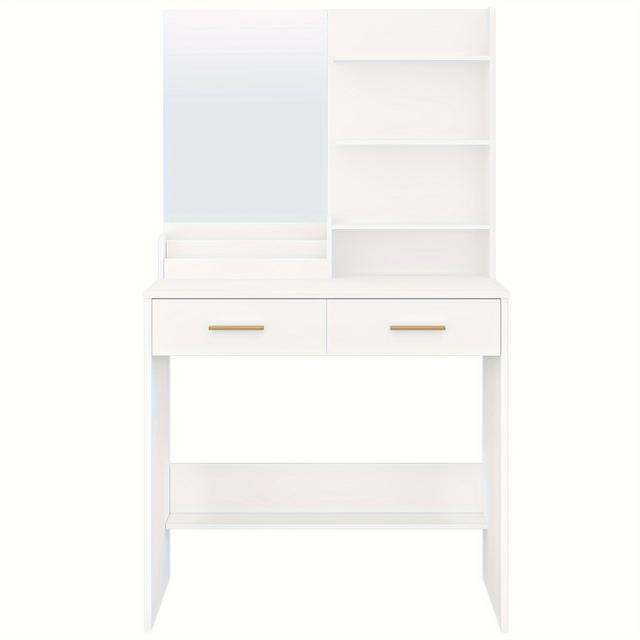 TEMU Vanity With Mirror, Vanity With 4 Open Shelves And 2 Compartments, Vanity With 2 Drawers, Suitable For Bedroom, Living Room