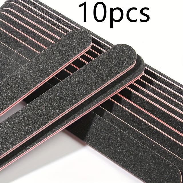 TEMU Profesionální Dvojstranné Pilníky na Nehty 10ks, Černá Manikúrní a Pedikúrní Sada s Hrubou Texturou 100/180, Omyvatelný Set pro Přírodní Akrylové Nehty - DIY Salónové Použití