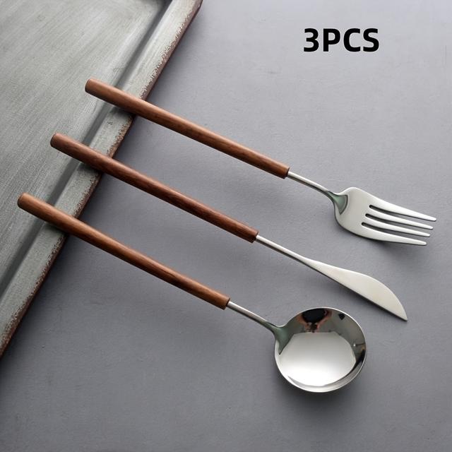 TEMU 3-teiliges Western-Geschirr-Set aus 304 Edelstahl, luxuriöses Retro-Besteck mit Rosaholzgriffen für Muttertag, Thanksgiving, Weihnachten und als Geschenk