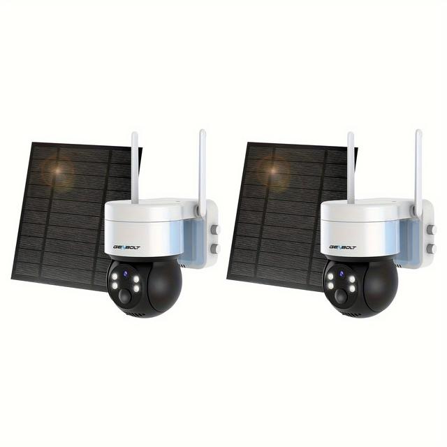 TEMU 2pcs Genbolt 3mp Wifi Solar Security Camera Outdoor Wireless, Genbolt Battery Operated Ptz Wifi Camera 4w 7800mah Rechargeable Cctv Home Surveillance Ip Camera, Pir Siren Alarm With Detection