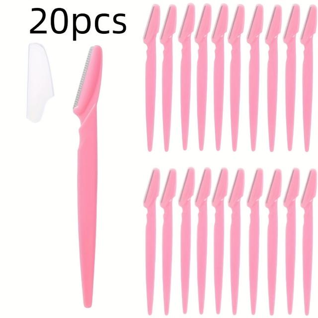 TEMU 20pcs Stainless Steel Eyebrow Razor Set With Protective Cover, Rose Pink, Suitable For Men And Women - Precise Eyebrow Shaper