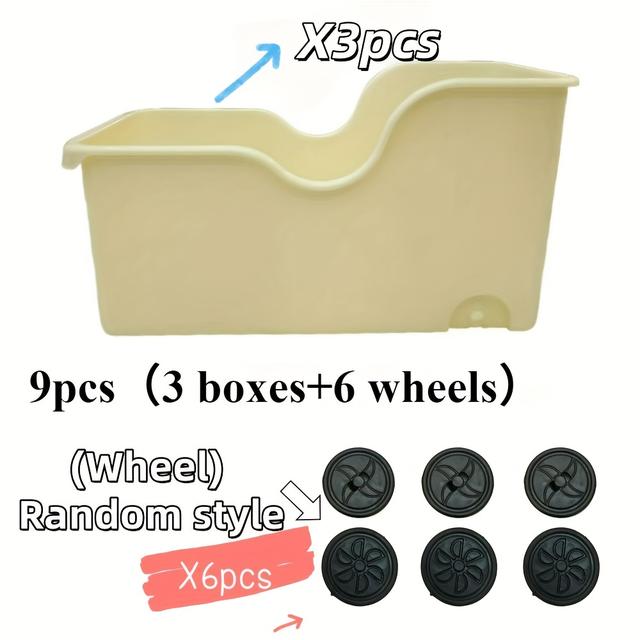 TEMU طقم من 9 قطع (3 صناديق + 6 عجلات) لتنظيم ما تحت الحوض، يتميز بسعة كبيرة وأدراج منزلقة بلاستيكية متعددة الوظائف مناسبة للاستخدام في المطبخ والحمام والثلاجة وسطح العمل.