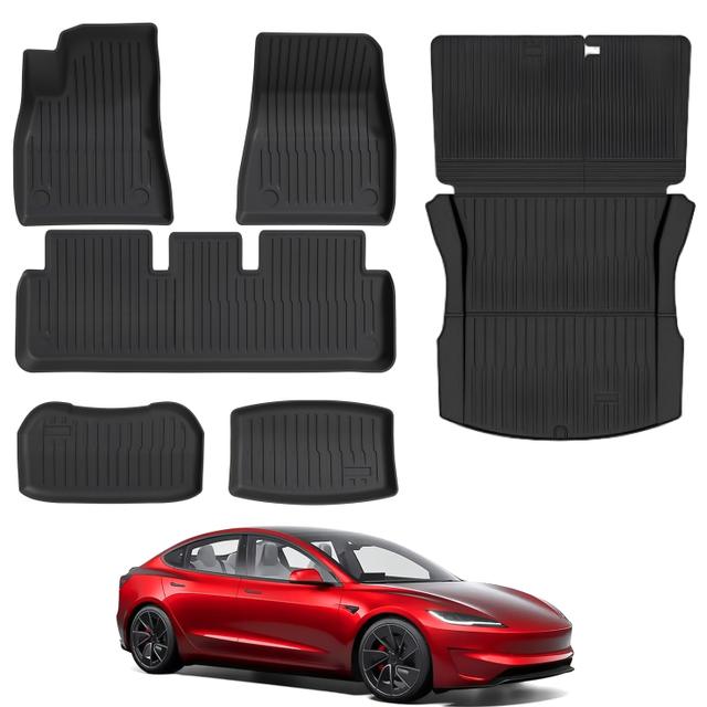 TEMU 6pcs Moosoo Floor Mats For & Model 3 (2025-2026) - Durable Polyethylene Terephthalate Cargo Liners With Backrest Protectors, Full Coverage Protection, Left-hand Drive, , Vehicle Interior Upgrade