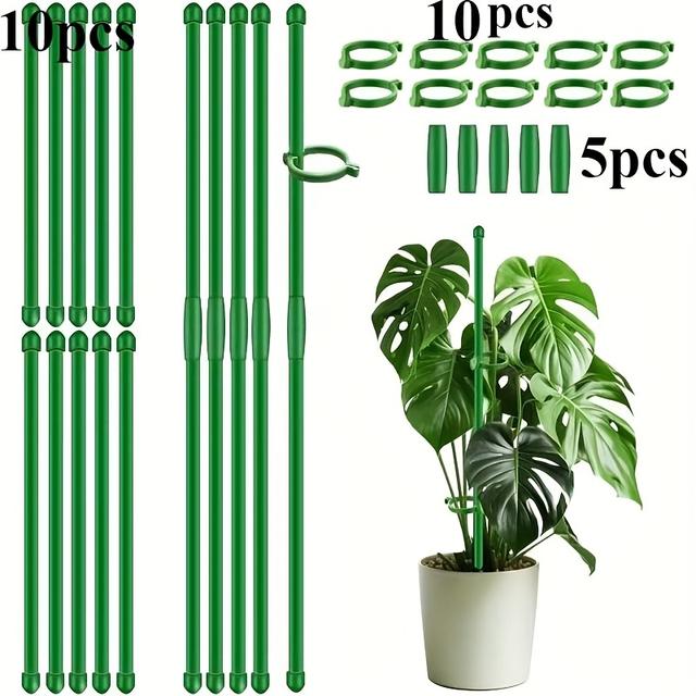 TEMU 25pcs Plant Fixing With 10 Plant Support Stakes Inches (30 Cm) Sticks, Extendable Plant Poles With 10 Clips, Suitable For Indoor And Outdoor Potted Plants, Tomatoes, Roses, Vegetables, Etc