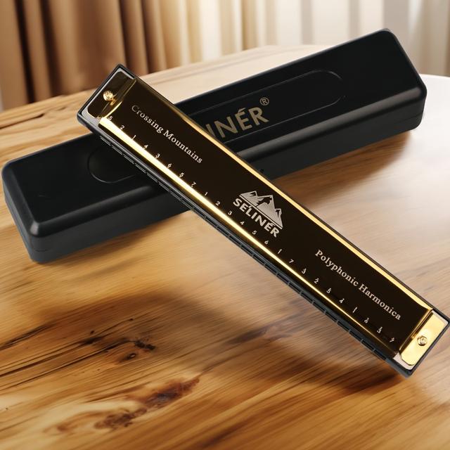 TEMU Seliner 24-hole Harmonica - C Key, , For Beginners & Students, With Brushed , Includes Protective Case, Ideal Holiday Gif