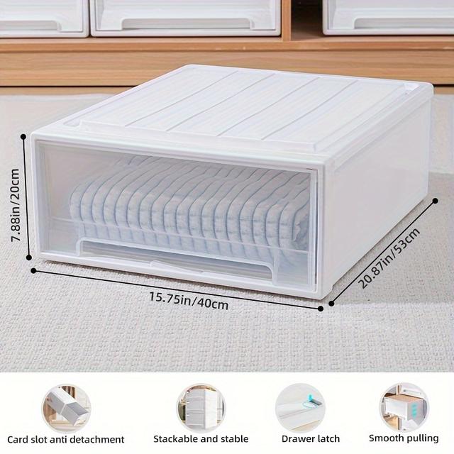 TEMU 1 قطعة من حاوية تخزين قابلة للتكديس، منظم بلاستيكي متعدد الاستخدامات، وحدة تخزين واسعة للحفاظ على الملابس والألعاب والهدايا والكتب وغيرها من الأشياء، وحوض تخزين منزلي، ووحدات أدراج التخزين