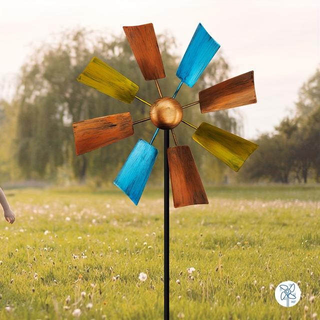 TEMU Creative Metal Rotating Windmill Wind Spinner Iron Windmill Garden Decoration Plug-in Windmill For Lawn Windsock Wind Spinner, Outdoor Yard Art Decoration