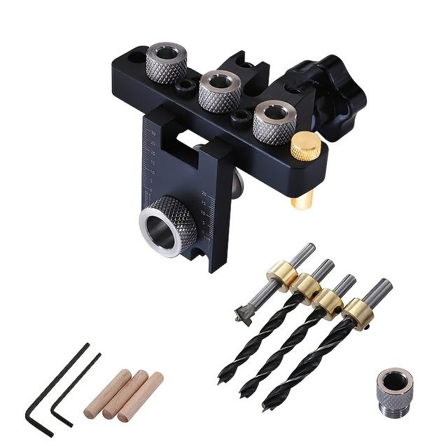TEMU 3-in-1 Dowel Jig Kit - Pocket Hole Jig, 1 Set Aluminum Alloy Woodworking Dowel Jig Kit With Round Shank Drill Bit Set And Mixed-item Sets Packaging Wood Drilling