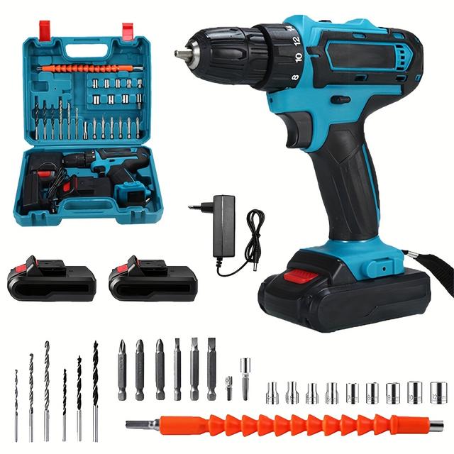 TEMU 28v Cordless Drill Set With 2pcs Batteries And Charger, 2 Variable , 25+3 Torque , 24 Kinds Of Accessories