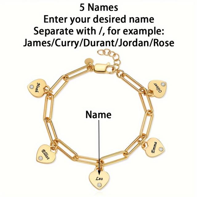 TEMU Personalized Name/text Heart Charm Bracelet For Women - 18k Gold Plated Stainless Steel Engravable With Name, Christmas Gift, Present, Anniversary - Personalized For , Daily Wear & Keepsake, Wear