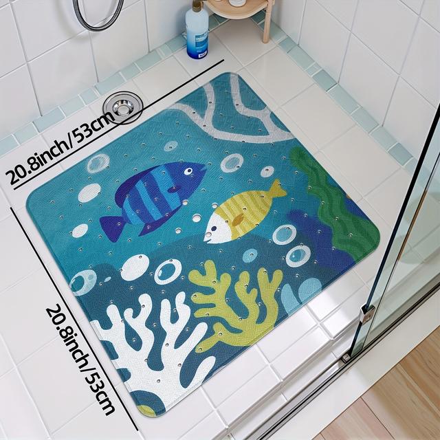 TEMU 1pc Bathtub Mat Non-slip Bath Tub Shower Mat With Suction Cups, Cartoon Fish Pattern Bathtub Rug Bathroom Mat Bathroom Rug Home Decoration