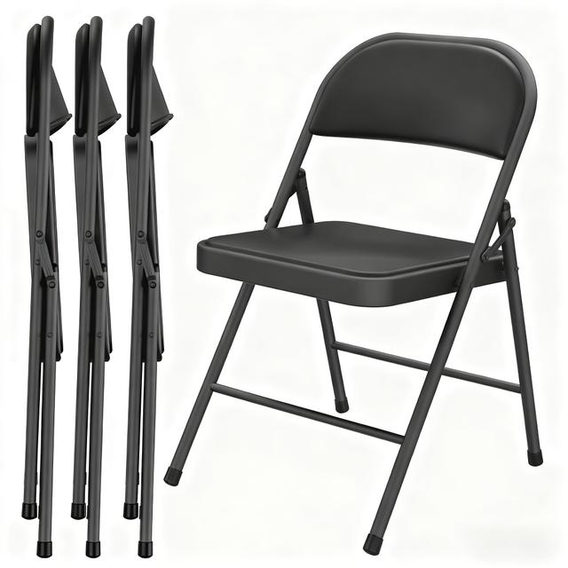 TEMU Set Of 4pcs Folding Chair Assembly For Outdoor And Indoor Use With And Pu Leather Foam Seat Cushion Folding Chair For Home, Office, Meeting Room, Chair With Load Capacity Up To 300lbs
