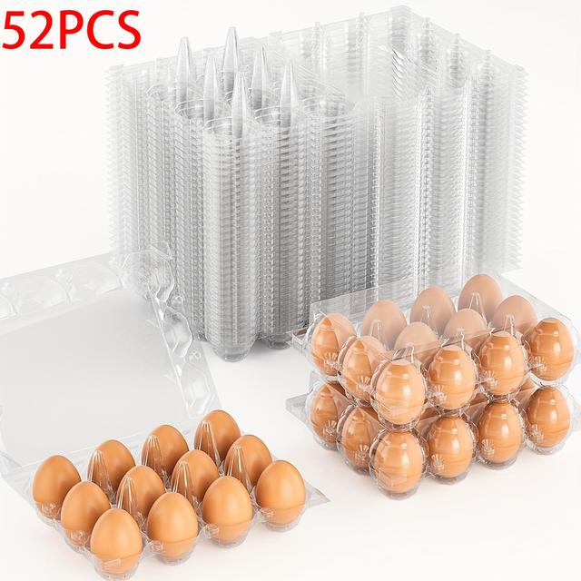 TEMU 52 Pack Plastic Egg Cartons Cheap Bulk 12 Count Clear Blank Egg Containers For Chicken Eggs, Reusable Egg Holder For Farm Commercial Market Display, Plastic Egg Packaging For Craft Projects
