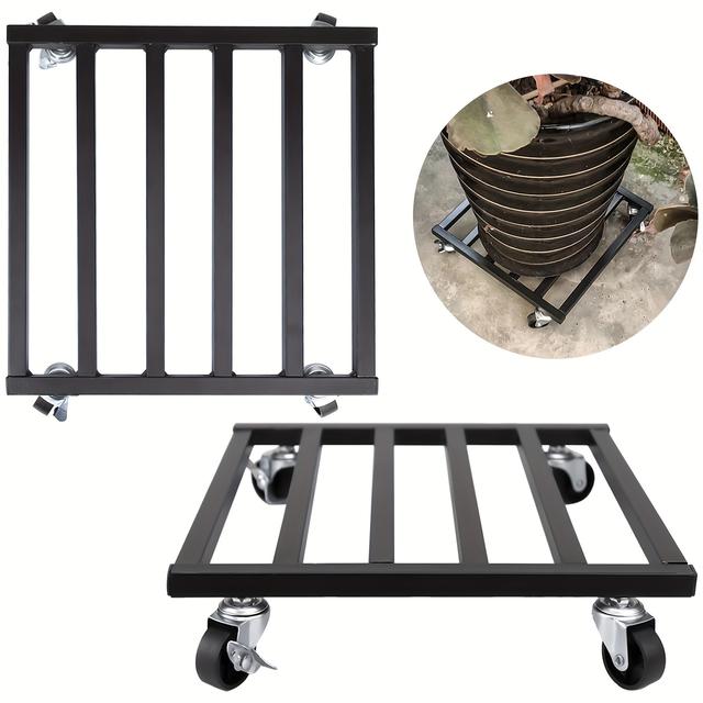 TEMU 2 Stück Hochleistungs-Metall-Pflanzenwagen mit Sicheren Rädern - 10" & 12" Quadratisch, Hält bis zu 100lbs Töpfe, Innen-/Außenbereich, Schwarz, Pflanzenständer, Universelle Räder