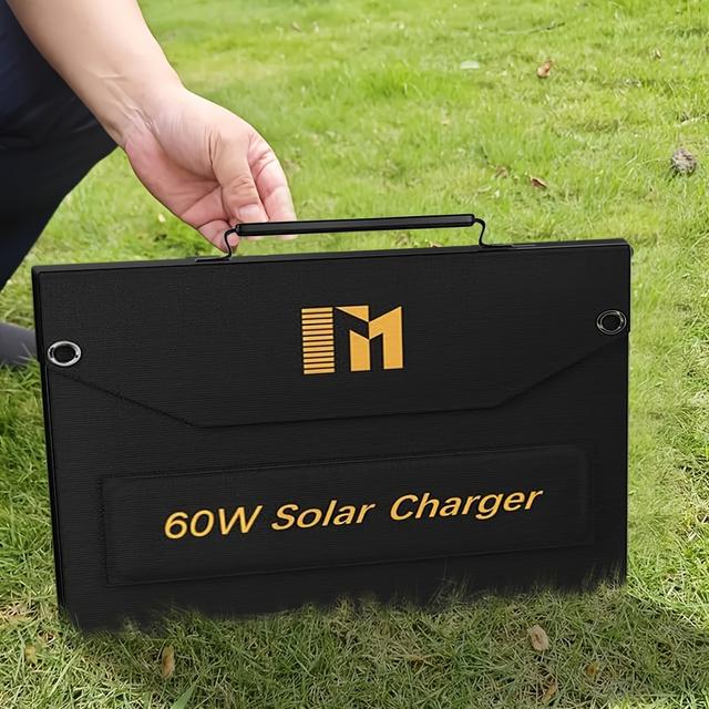 TEMU Mesuvida 60w Portable Solar Charger, Foldable Panel With 2 Usb-a, 1 Type-c & , Non-removable Photovoltaic - Battery Not Included, Solar Charging